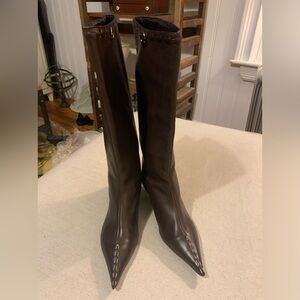 FENDI Designer Expresso Brown Soft Leather Boots with Heels. Size 36 1/2.